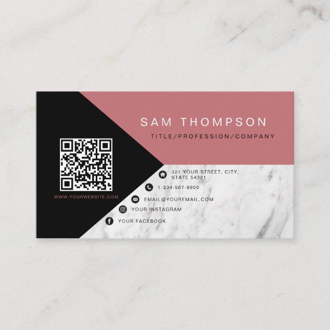 Professionell Marble Rosa QR Code Modern Business (Framsida)