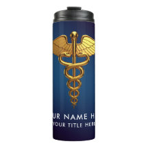 Professionell Marinblå Guld Caduceus Medicinsk