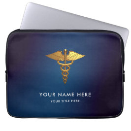Professionell Marinblå Guld Caduceus Medicinsk Laptop Fodral