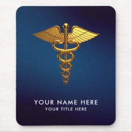 Professionell Marinblå Guld Caduceus Medicinsk Musmatta