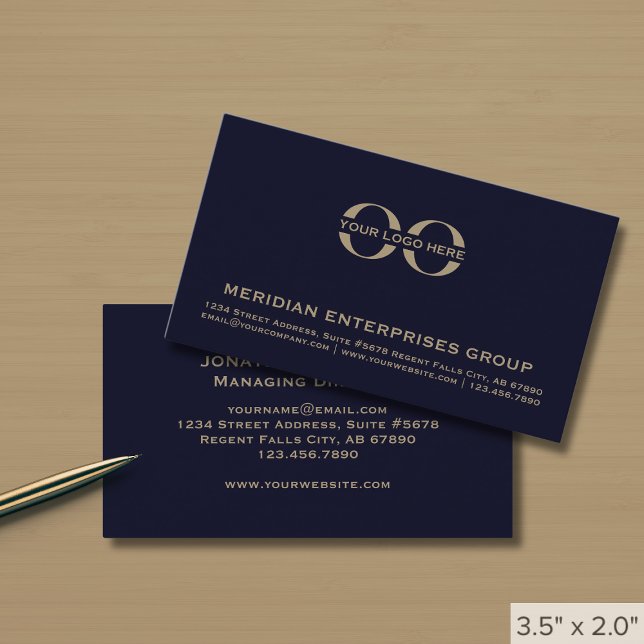 Professionell marinblå och guldlogotyp visitkort (Skapare uppladdad)