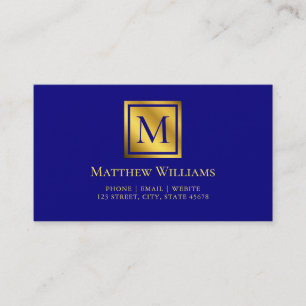 Professionell marinblå och guldmonogram visitkort
