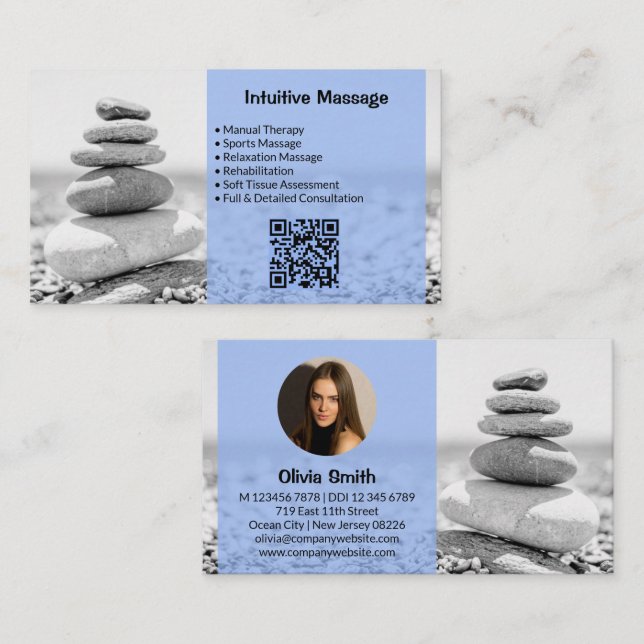 Professionell Massage Blue-Affärskort med foto Lojalitetskort (Fram/baksida)