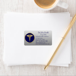 Professionell Medicine Guld Caduceus Blue Adressetikett