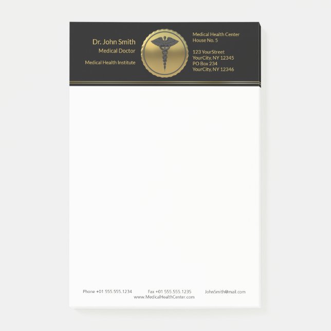 Professionell medicinsk 3D-guld-caduceus-emblem Post-it Block (Framsida)