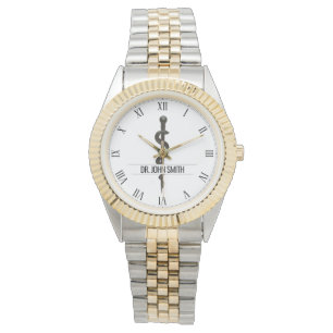Professionell Medicinsk asclepius Black Simple Nam Armbandsur