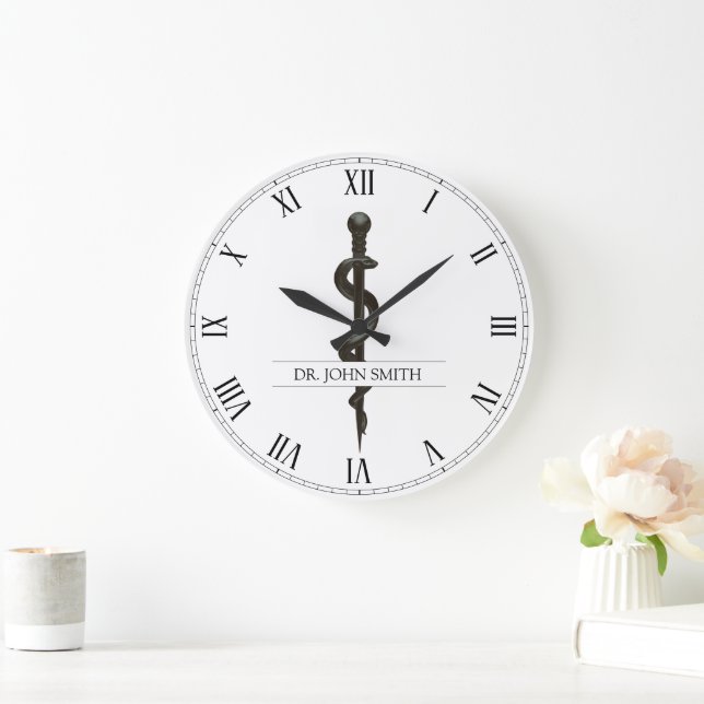 Professionell Medicinsk asclepius Black White Simp Stor Klocka (Hem)