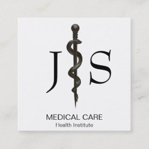 Professionell Medicinsk Asclepius Enkel Svart Vit Fyrkantigt Visitkort