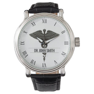 Professionell Medicinsk Caduceus Black White Manar Armbandsur