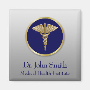 Professionell Medicinsk Caduceus Blue Guld Magnet