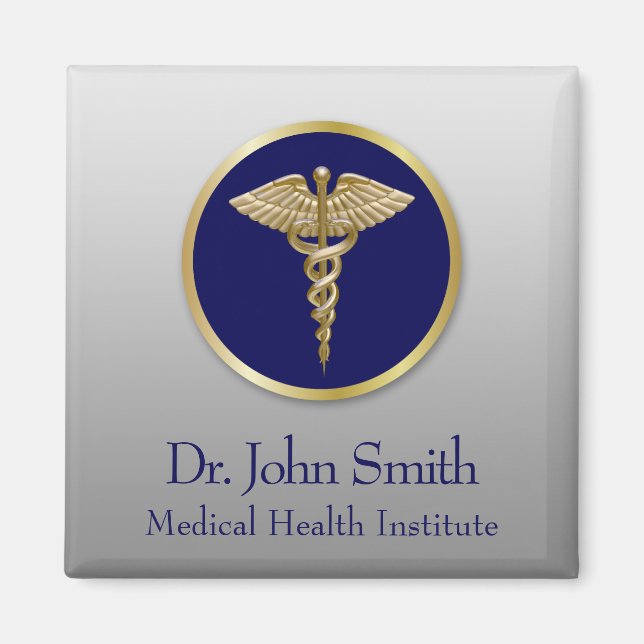 Professionell Medicinsk Caduceus Blue Guld Magnet (Framsidan)