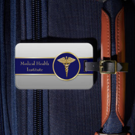 Professionell Medicinsk Caduceus Guld Blue Bagagebricka