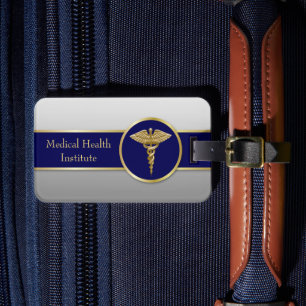 Professionell Medicinsk Caduceus Guld Blue Bagagebricka