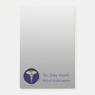 Professionell Medicinsk Caduceus Guld Blue Post-it Block