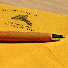 Professionell Medicinsk Caduceus Symbol Kurvtext Självfärgande Stämpel