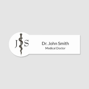 Professionell Medicinsk enkel asclepius Black Whit Namnbricka