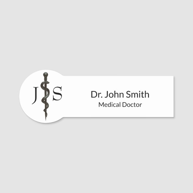 Professionell Medicinsk enkel asclepius Black Whit Namnbricka (Framsida)