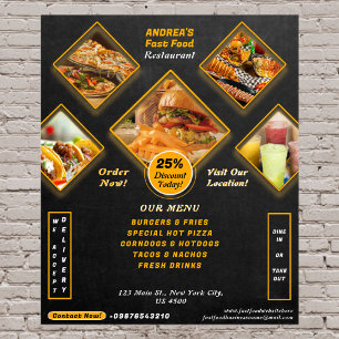 Professionell Menu Add Photos Fast Food Promo Blac Poster