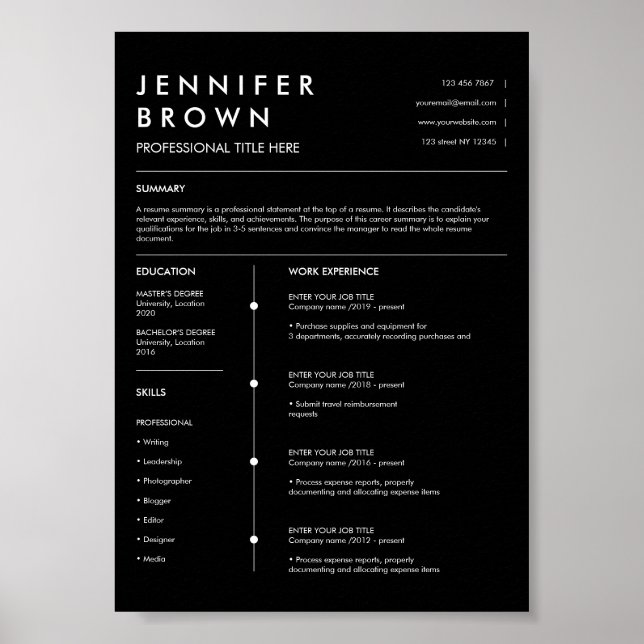 Professionell meritförteckning modern cv digital poster (Framsidan)
