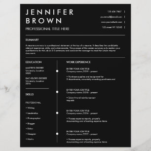 Professionell - meritlista, modern cv-svart