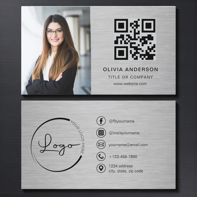 Professionell Metallisk QR-kod för Sociala Medier  Visitkort (Skapare uppladdad)