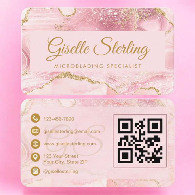Professionell Microblading-konstnär Gold Agate QR- Visitkort (Skapare uppladdad)
