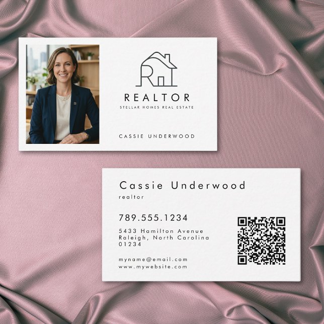 Professionell Minimal Modern Fastighets QR-kod Visitkort (Professional Minimal Modern Real Estate QR Code Business Card)