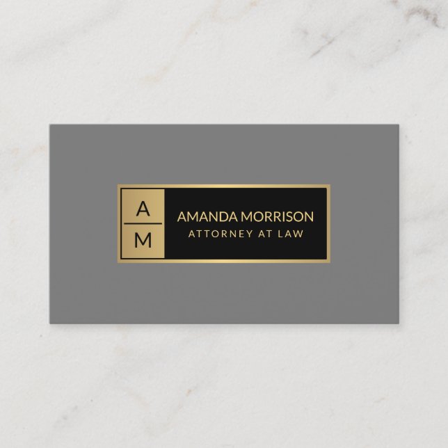 Professionell Minimal Monogram Guld/Grå Jurist Visitkort (Framsida)