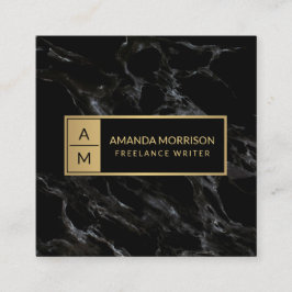 Professionell Minimal monogram Guld/svart marmor Fyrkantigt Visitkort