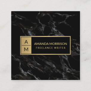 Professionell Minimal monogram Guld/svart marmor Fyrkantigt Visitkort