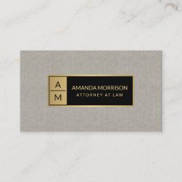 Professionell Minimal monogram Guld/Tan Linen Visitkort