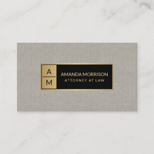 Professionell Minimal monogram Guld/Tan Linen Visitkort