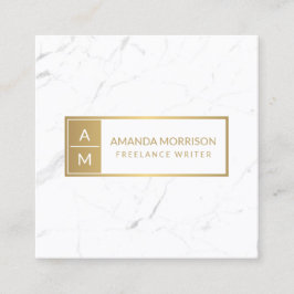 Professionell Minimal Monogram Guld/Vit Marmor Fyrkantigt Visitkort