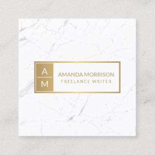 Professionell Minimal Monogram Guld/Vit Marmor Fyrkantigt Visitkort