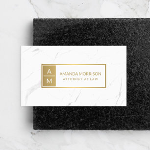 Professionell Minimal monogram Guld/vit marmor Visitkort