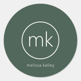 Professionell Minimal Monogram Initial Skoggrön Runt Klistermärke