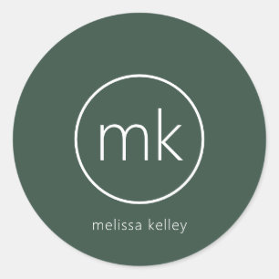 Professionell Minimal Monogram Initial Skoggrön Runt Klistermärke
