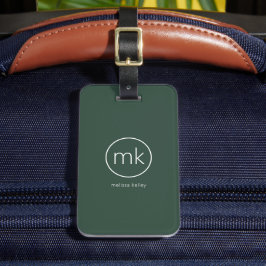 Professionell Minimal Monogram Initial Skogsgrön Bagagebricka