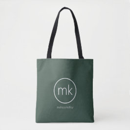 Professionell Minimal Monogram Initial Skogsgrön Tygkasse