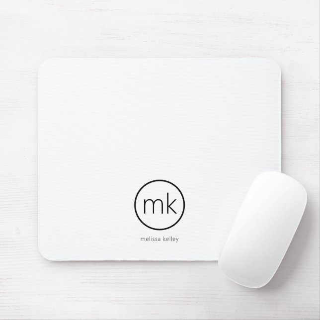 Professionell Minimal monogram Initialt ren vit Musmatta (Med mus)