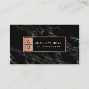 Professionell Minimal Monogram Ros/Svart Marmor Visitkort