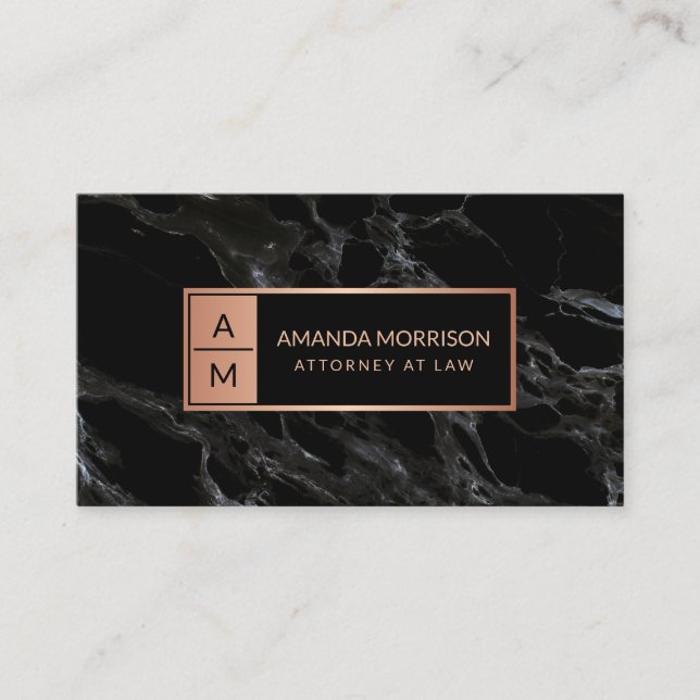 Professionell Minimal Monogram Ros/Svart Marmor Visitkort (Framsida)