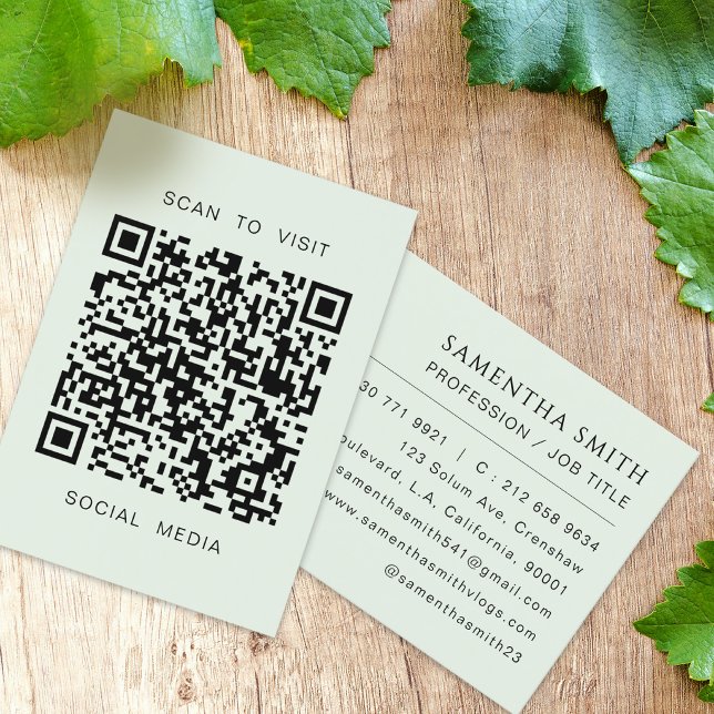 Professionell Minimal QR-kod Ljusgrön  Visitkort (Skapare uppladdad)