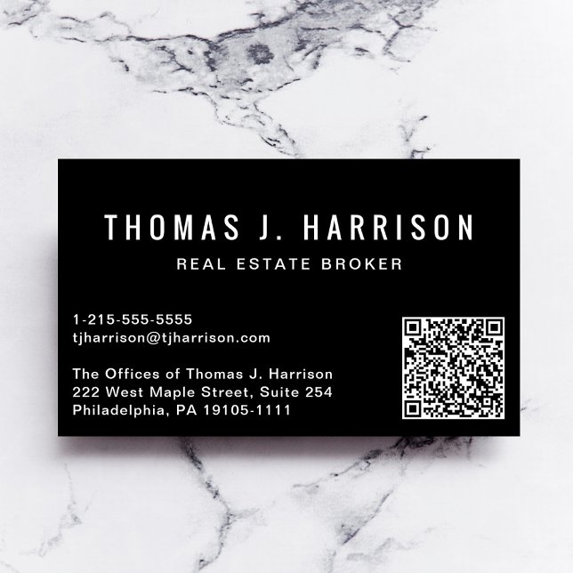 Professionell Minimal QR-kod Svart Visitkort (Make connections and leave a lasting impression with our modern QR code black business card)