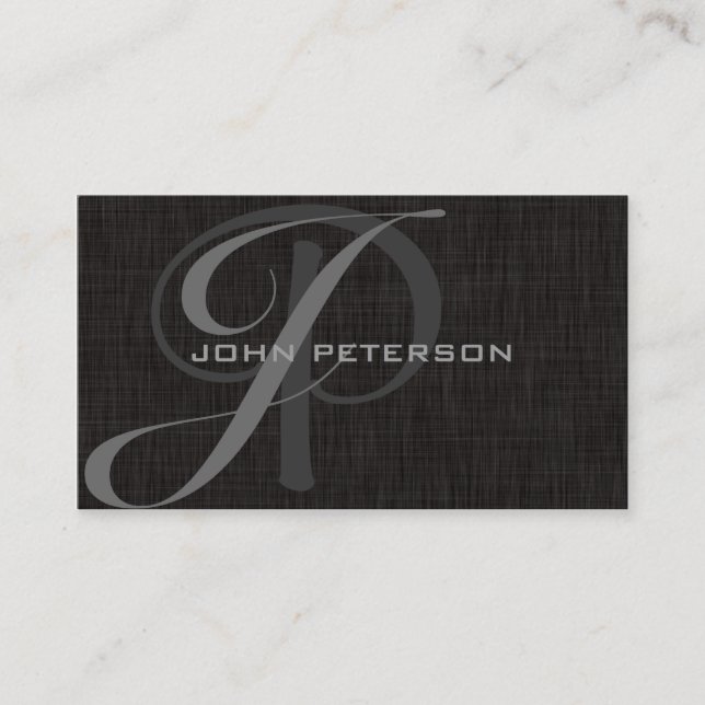 Professionell Minimal Svart Linne- MONOGRAM Visitkort (Framsida)