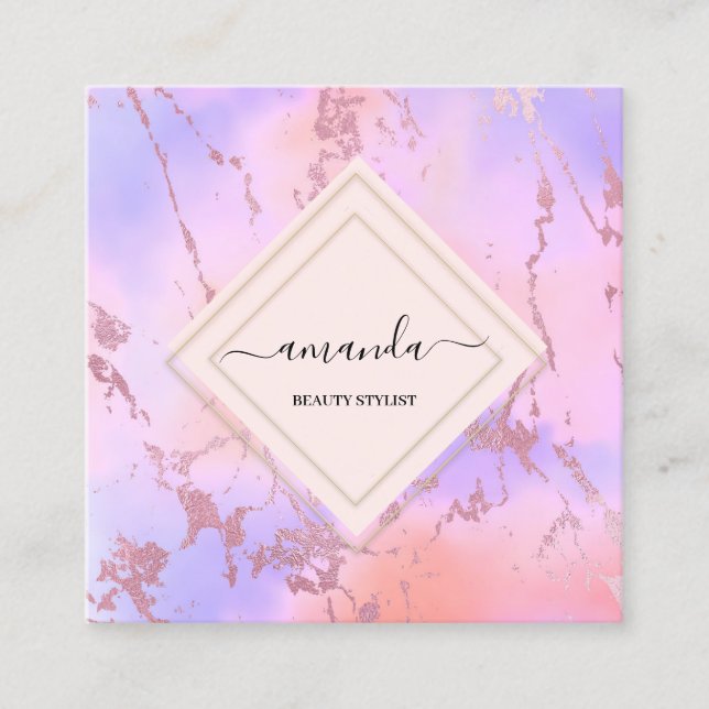 Professionell Minimalism Ram Holografisk marmor Fyrkantigt Visitkort (Framsida)