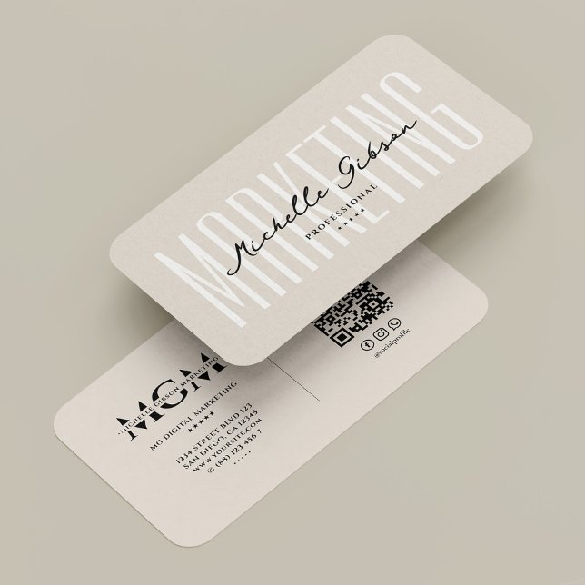 Professionell Minimalist Marknadsföring Sand Monog Visitkort (Professional Minimalist Marketing Sand Monogram QR Business Card
)