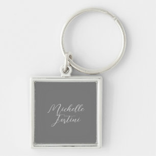 Professionell minimalist modern handstil namn fyrkantig silverfärgad nyckelring