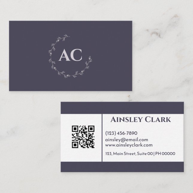 Professionell Minimalist Monogram Mauve White Clea Visitkort (Fram/baksida)