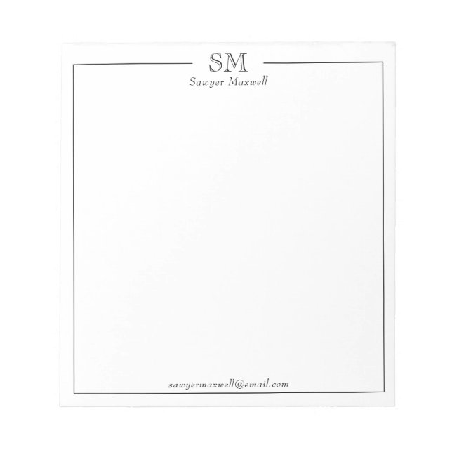 Professionell Minimalist Monogram Namn Business Anteckningsblock (Framsida)
